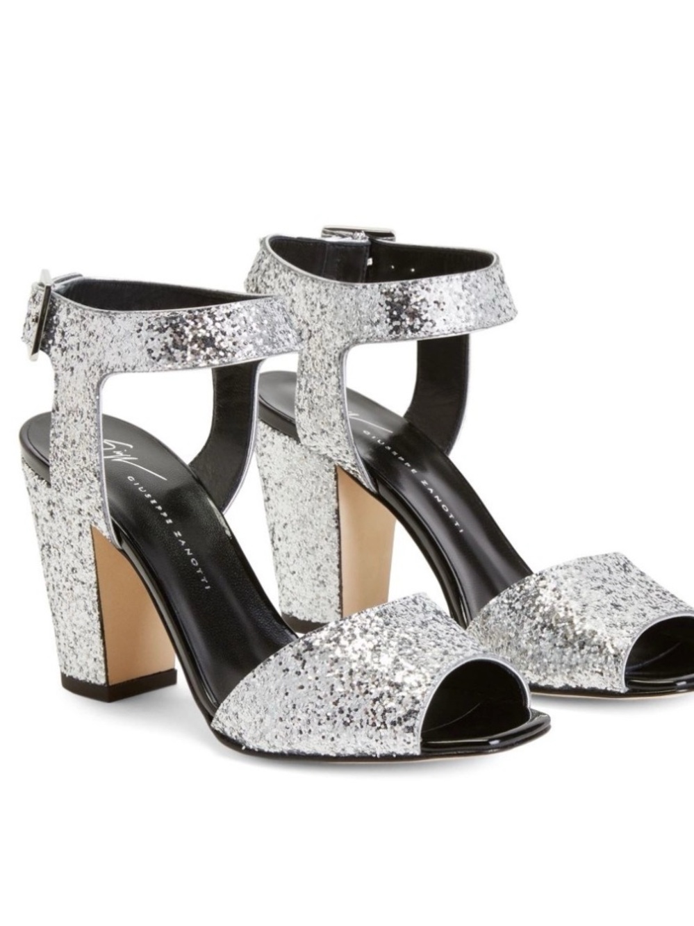 Giuseppe Zanotti
Emmanuelle block heel silver glitter sandals Size 8.5 $750